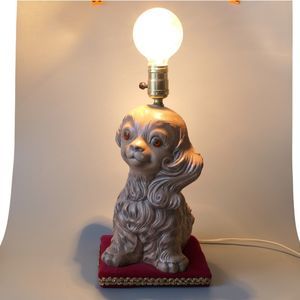 Vintage 60s King Charles Spaniel Ceramic Dog Table Lamp A FEW KNICKS Red Velvet